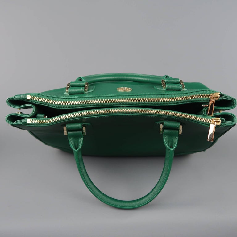 TORY BURCH Green Leather ROBINSON Tote Handbag at 1stdibs