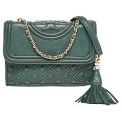 Tory Burch Green Leather Small Fleming Shoulder Bag