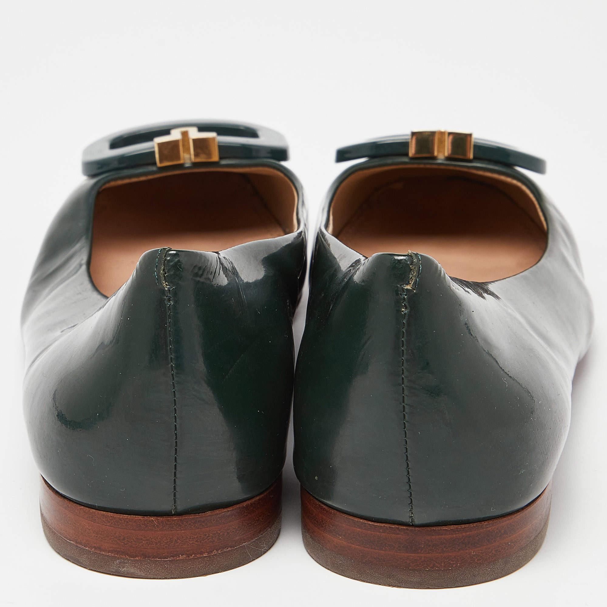 Women's Tory Burch Green Patent Leather Ballet Flats Size 37 For Sale