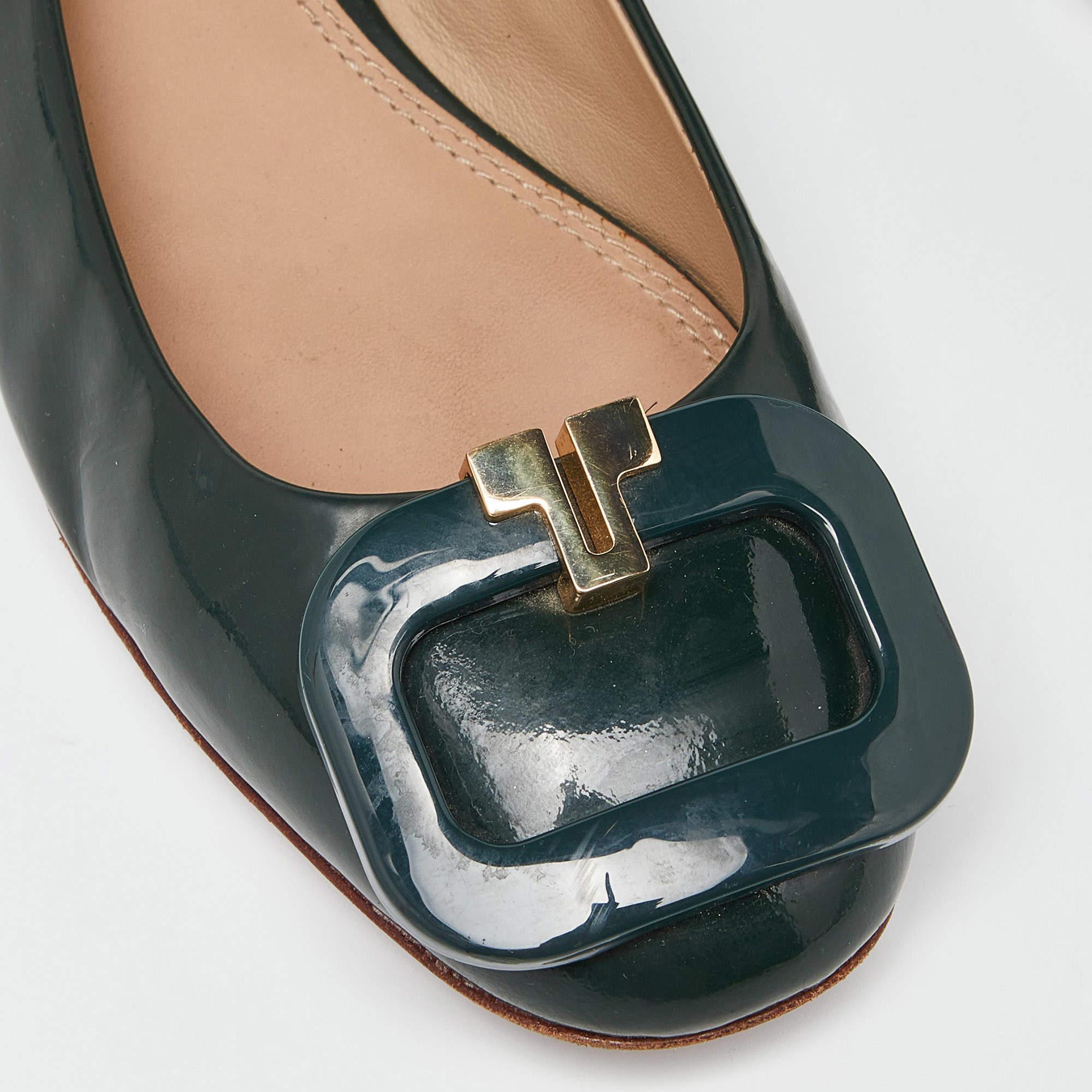 Tory Burch Green Patent Leather Ballet Flats Size 37 For Sale 2
