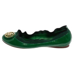 Tory Burch Green Patent Leather Caroline Ballet Flats Size 38.5
