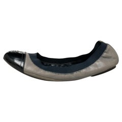 Tory Burch - Ballerines Gabby Scrunch en cuir gris/bleu et élastique, taille 38,5