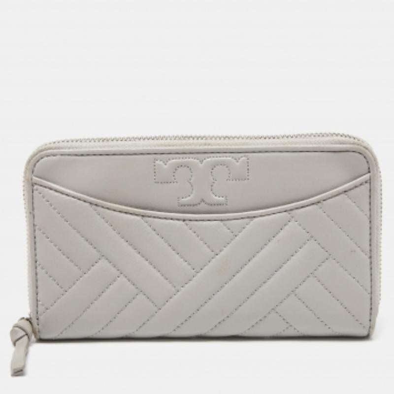 Tory Burch Graues Alexa Continental Brieftasche aus Leder im Angebot 4