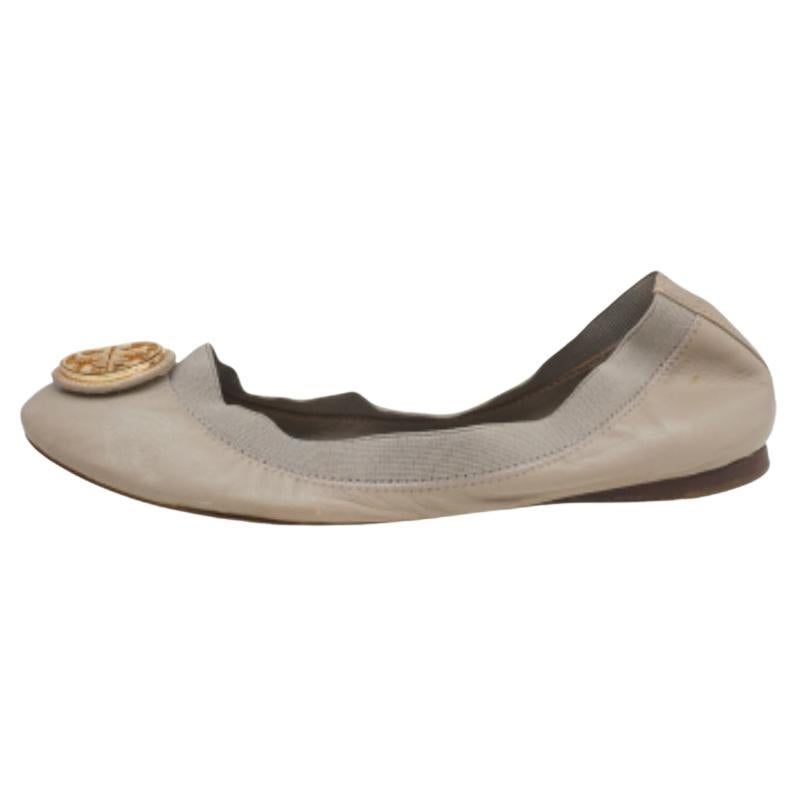 Tory Burch Ballerine Carolina Scrunch in pelle grigia misura 37