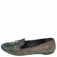 Tory Burch Iridescent Leather Beetle Embroidered Smoking Slippers taille 38,5