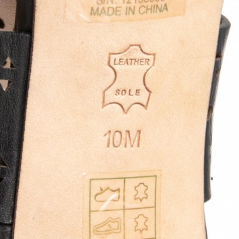 Noir Tory Burch - Sandales à lanières à plateforme en cuir avec bordure festonnée découpée au laser, taille 40 en vente