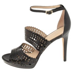 Tory Burch Laser Cut Scalloped Trim Leather Platform Ankle Strap Sandals Size 40