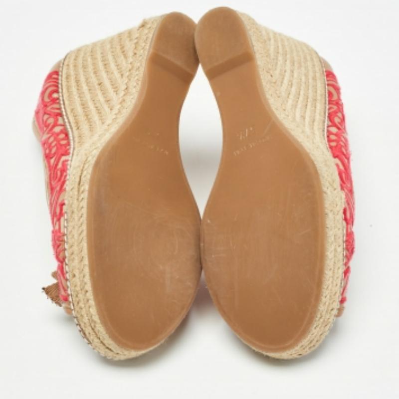 Marron Tory Burch - Espadrille à talons compensés Jackie en cuir et tissu brodé - Taille 37,5 en vente