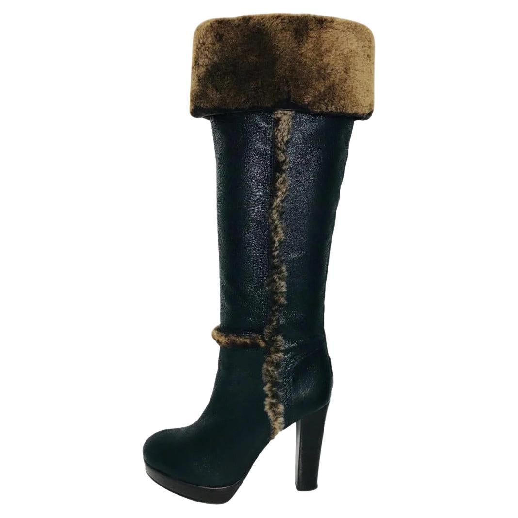 Tory Burch Leather and Shearling Boots For Sale at 1stDibs