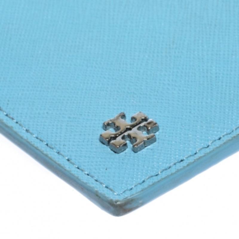 Blu Portacarte Tory Burch Top-Light in pelle blu con zip sottile in vendita