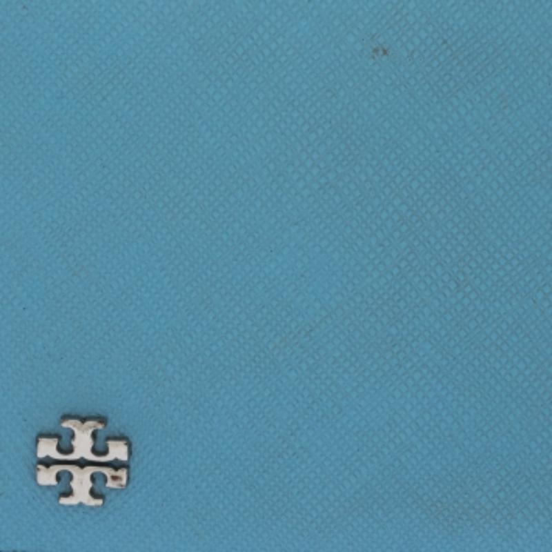 Portacarte Tory Burch Top-Light in pelle blu con zip sottile In condizioni discrete in vendita a Dubai, Al Qouz 2