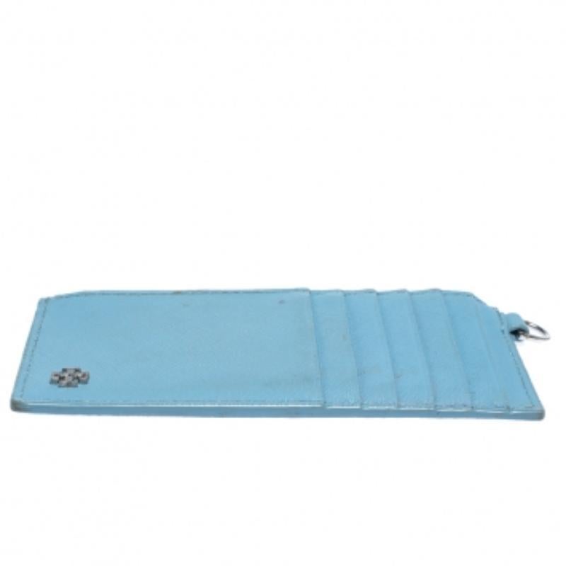 Portacarte Tory Burch Top-Light in pelle blu con zip sottile in vendita 1