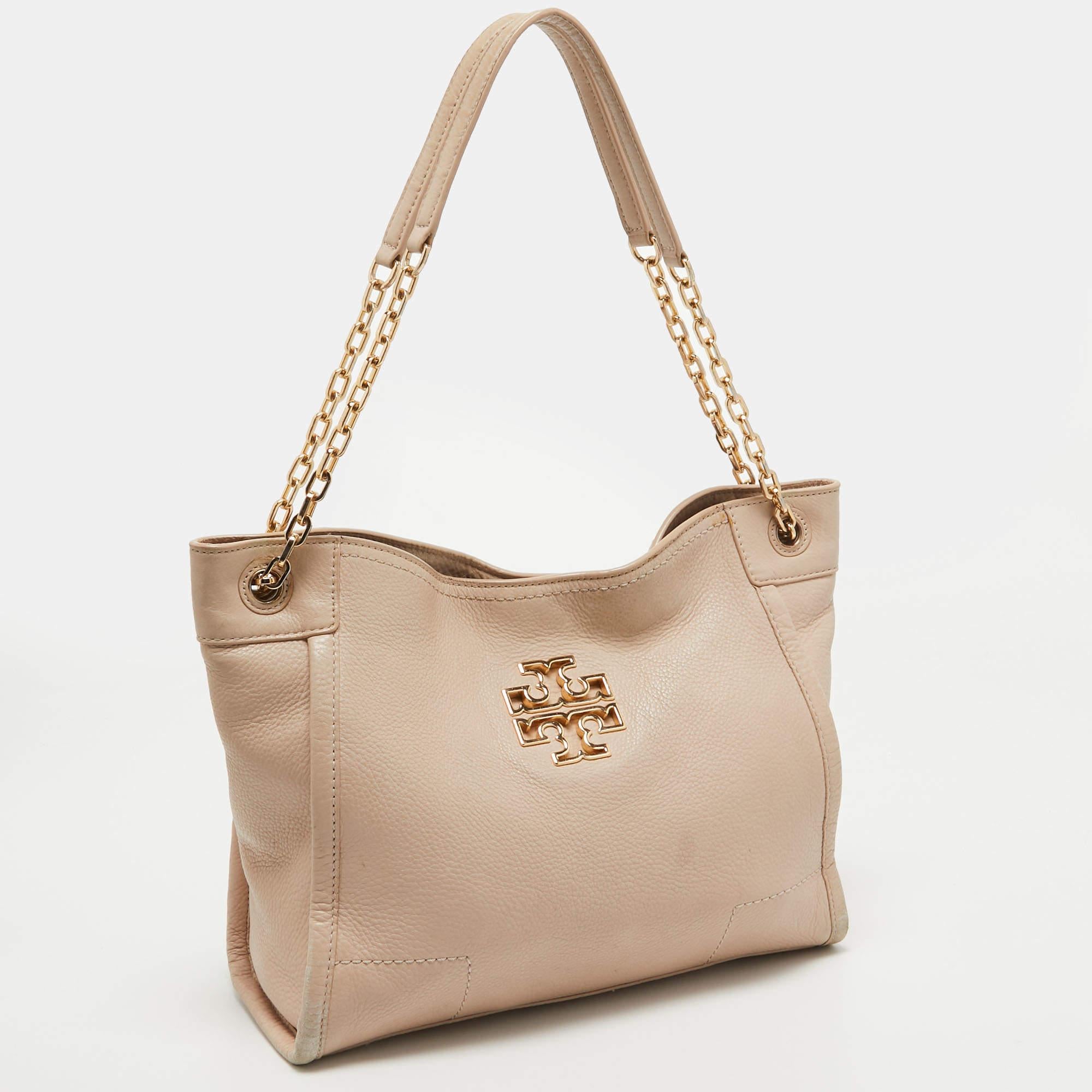 Tory Burch Light Pink Leather Small Britten Slouchy Tote at 1stDibs