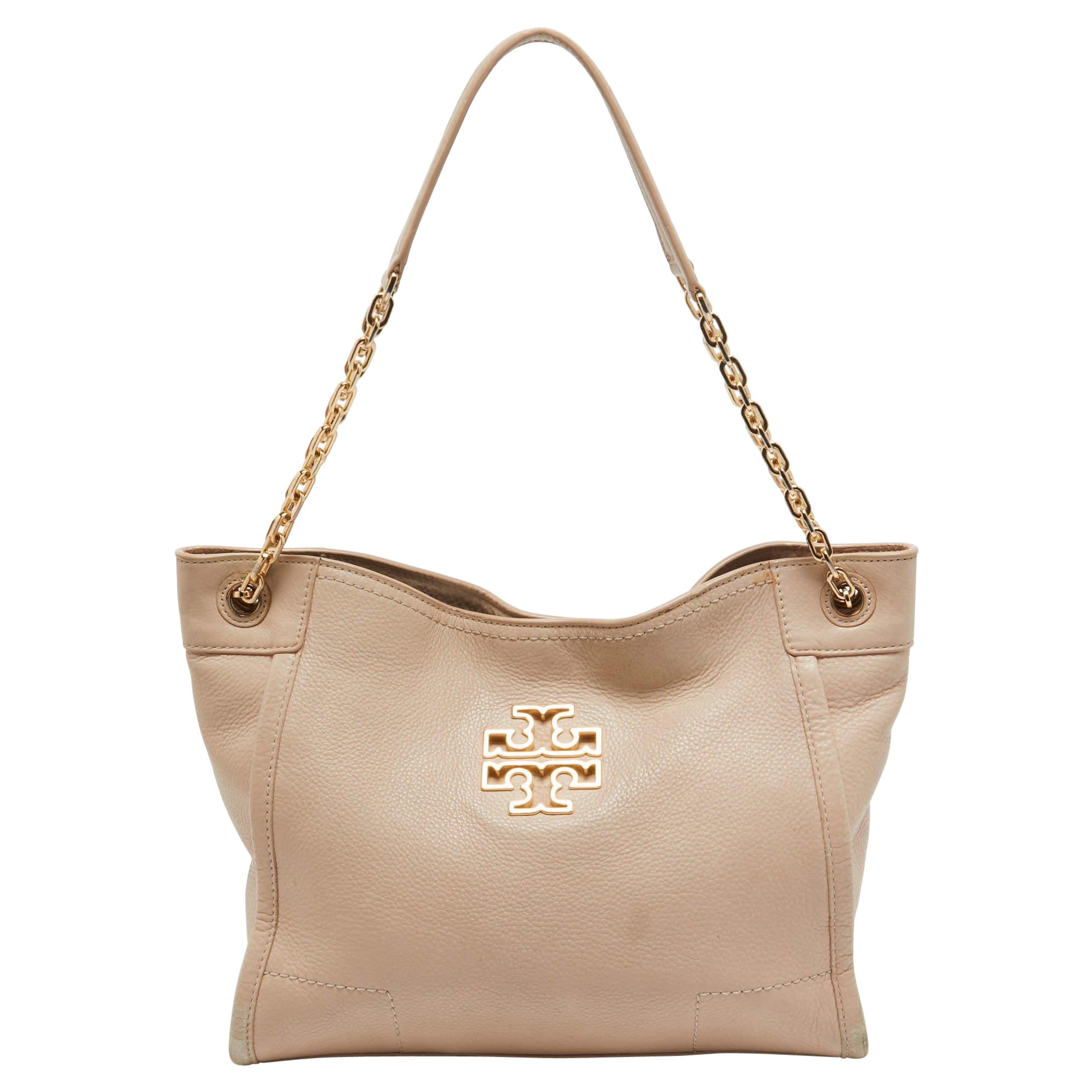Tory Burch Light Pink Leather Small Britten Slouchy Tote