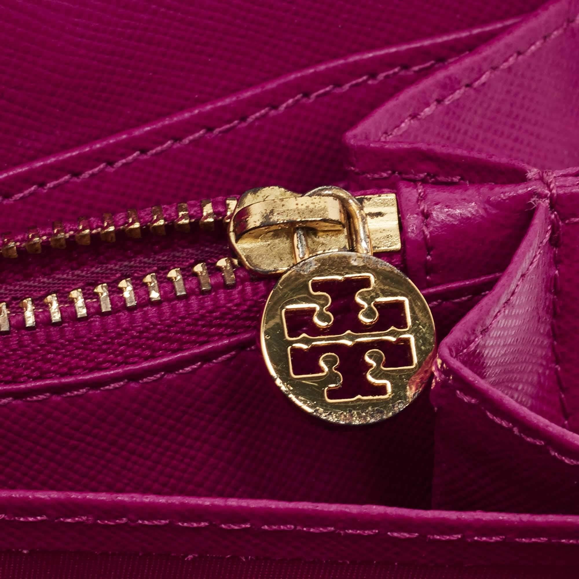 Pink Tory Burch Majenta Saffiano Leather Robinson Zip Around Wallet For Sale