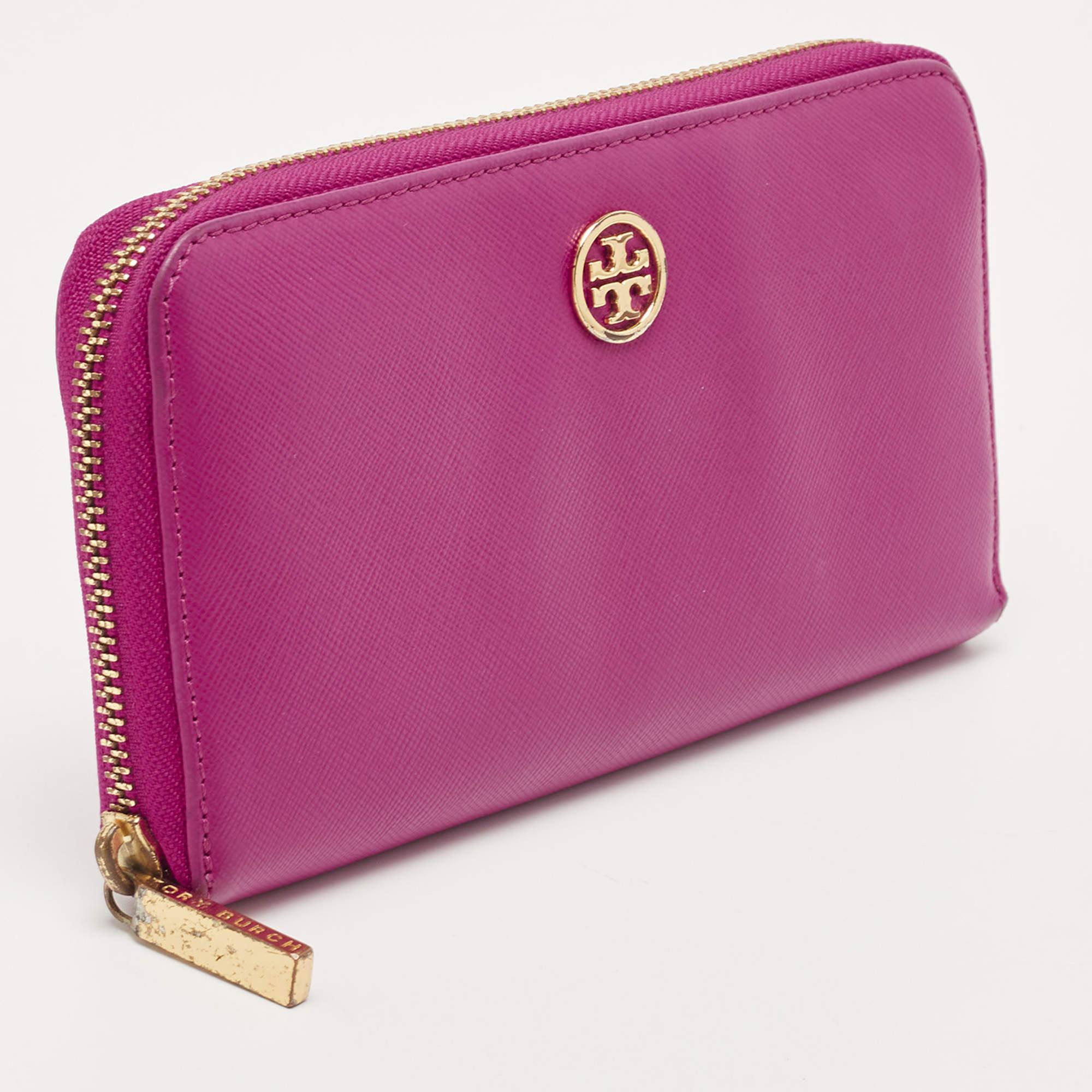 Tory Burch Majenta Saffiano Leather Robinson Zip Around Wallet For Sale 2