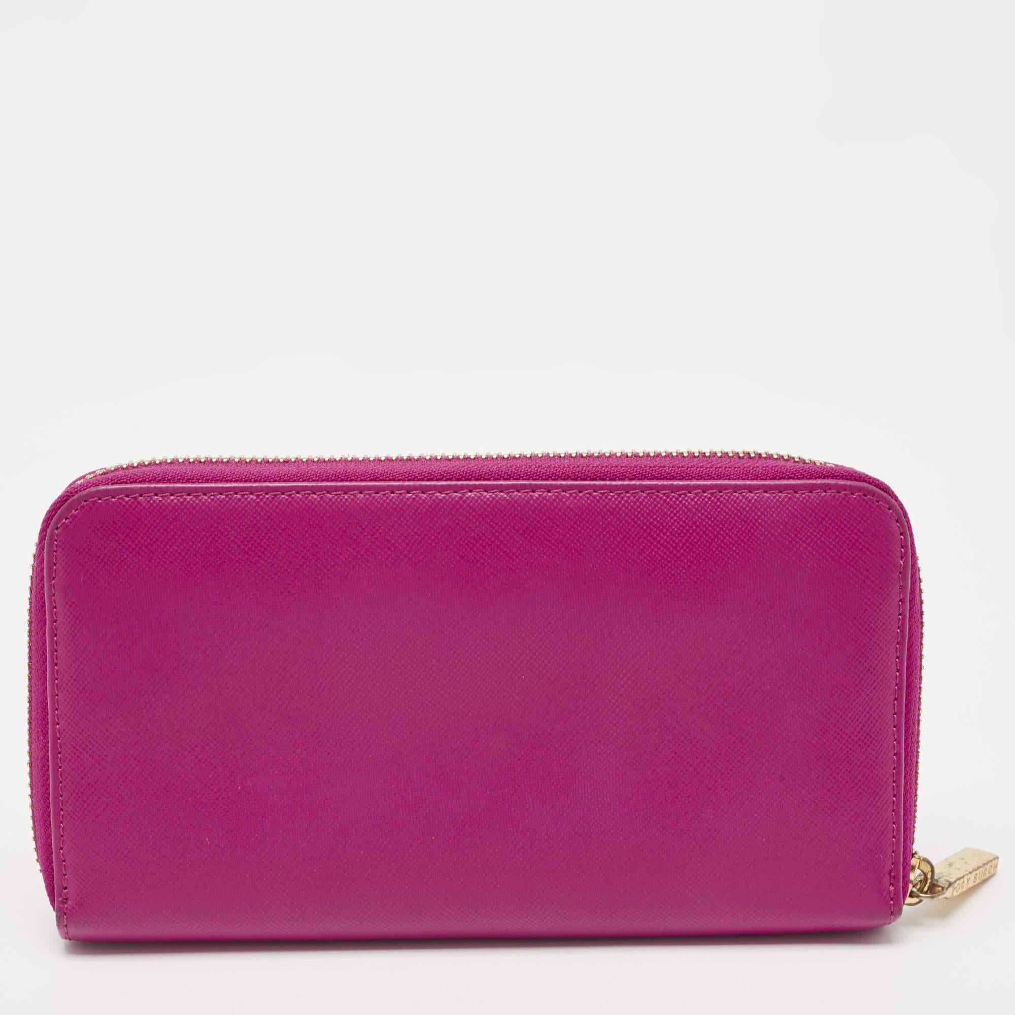 Tory Burch Majenta Saffiano Leather Robinson Zip Around Wallet For Sale 3