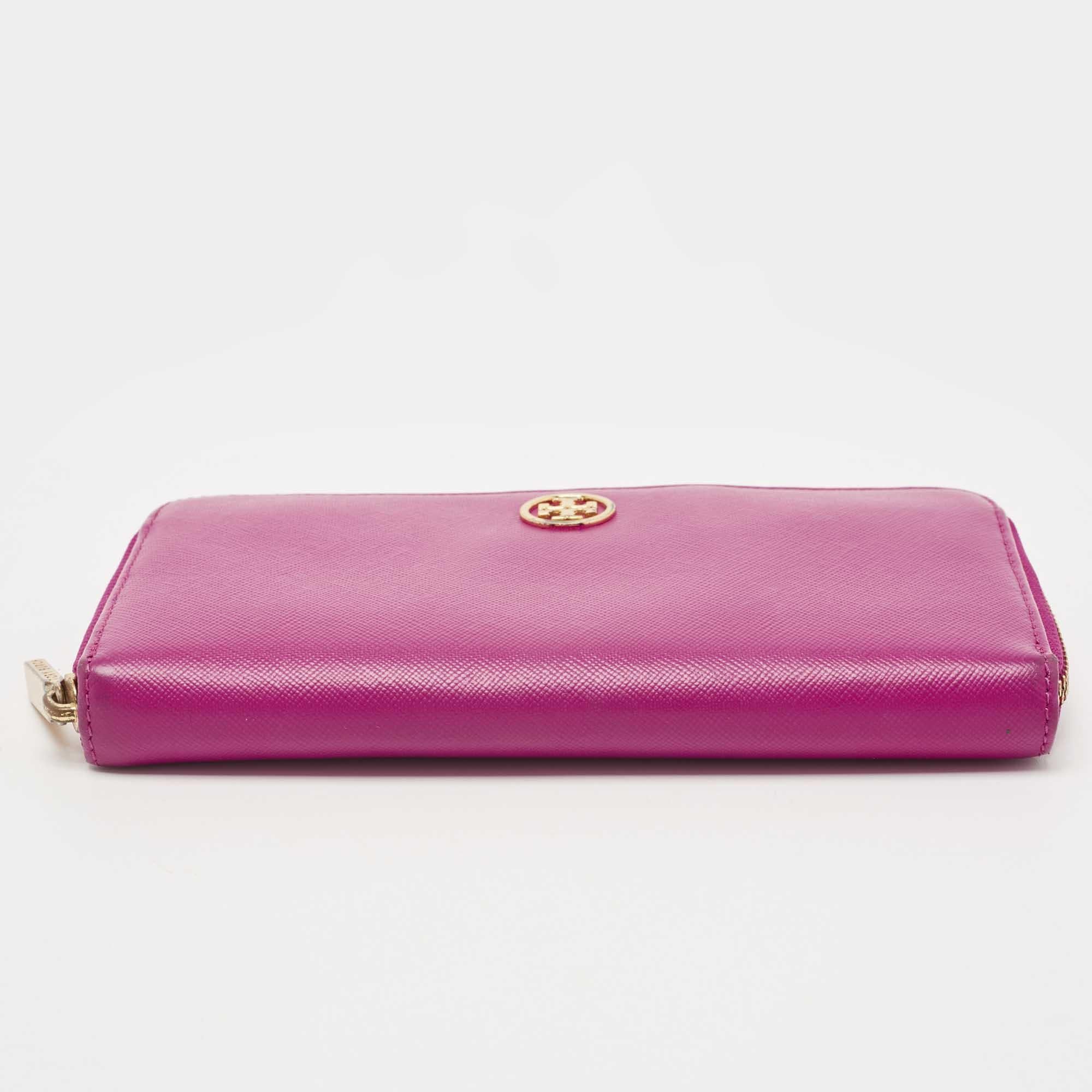 Tory Burch Majenta Saffiano Leather Robinson Zip Around Wallet For Sale 4