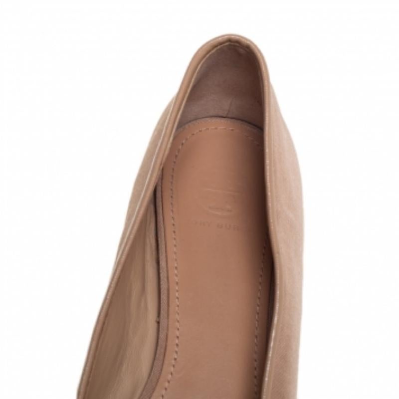 Women's Tory Burch Metallic Beige Fabric Bow Ballet Flats Size 40 For Sale
