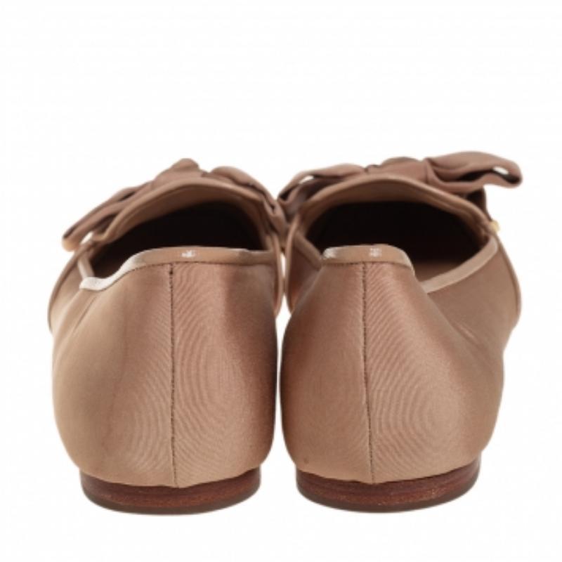 Tory Burch Metallic Beige Fabric Bow Ballet Flats Size 40 For Sale 2