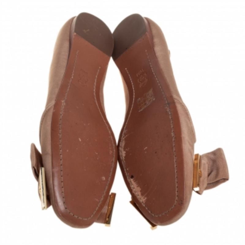 Tory Burch Metallic Beige Fabric Bow Ballet Flats Size 40 For Sale 3
