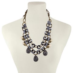 Tory Burch Metallic Double Chain Diamanté Tear Drop Necklace