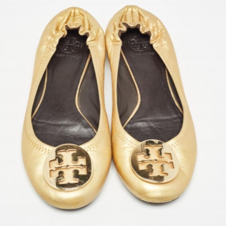 Or Tory Burch - Ballerines Claire en cuir doré métallisé, taille 37,5 en vente