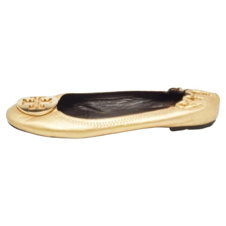 Tory Burch - Ballerines Claire en cuir doré métallisé, taille 37,5 en vente