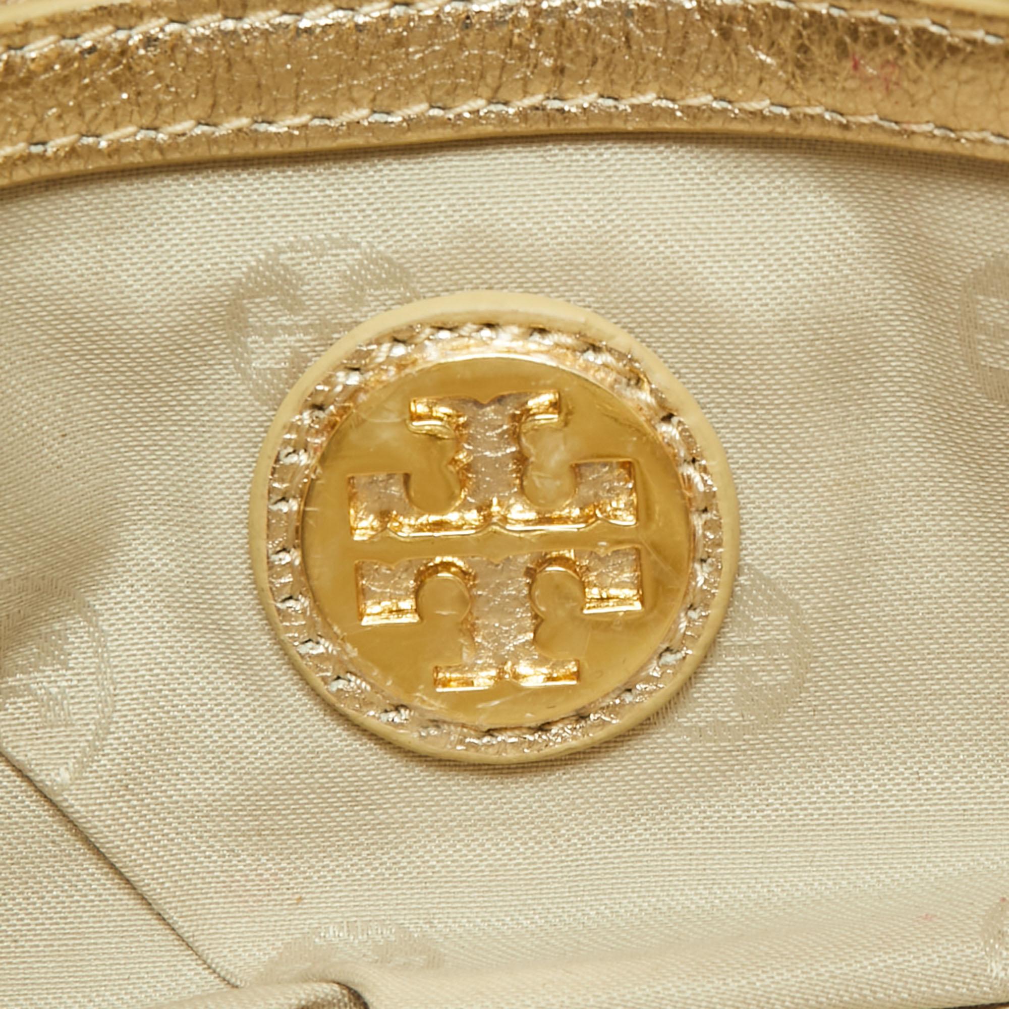 Tory Burch Metallic Gold Leather Reva Logo Crossbody Bag 1