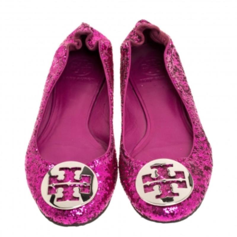 Tory Burch Bailarinas Minnie de tela con purpurina gruesa rosa metalizado talla 38 Rosa en venta