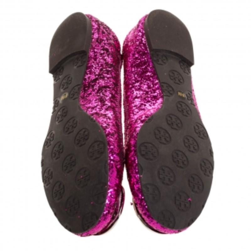 Tory Burch Bailarinas Minnie de tela con purpurina gruesa rosa metalizado talla 38 en venta 2