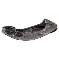 Tory Burch Metallic Silber Leder Azalea Scrunch Ballettschuhe Größe 38