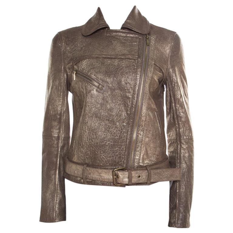 Tory Burch Metallic Washed Leather Biker Jacket S For Sale at 1stdibs