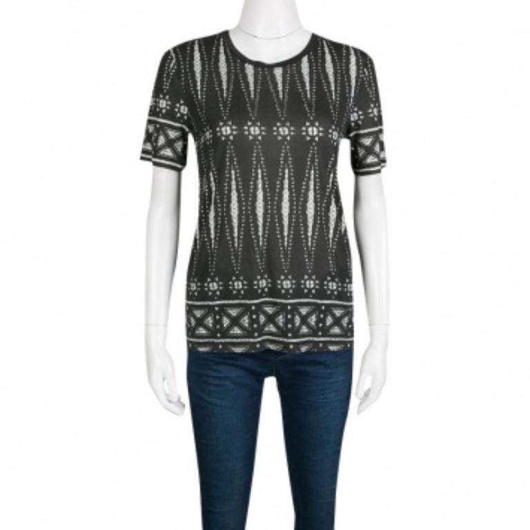 Camiseta Tory Burch de algodón pima con estampado monocromo XS Negro en venta