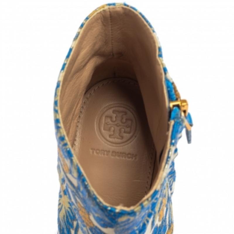 Tory Burch Multicolor Brokat Stoff Block Heel Stiefeletten Größe 36 Damen im Angebot