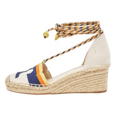 Tory Burch Multicolor Canvas and Nubuck Laguna Espadrille Wedge Sandals 35.5