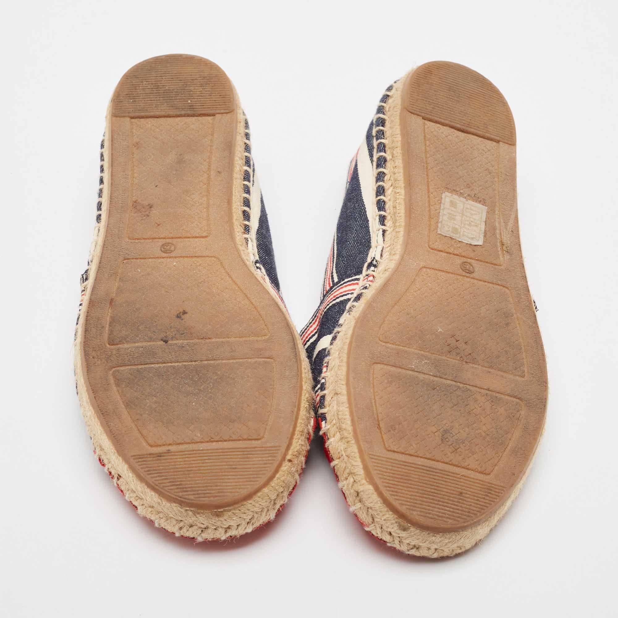 Tory Burch Multicolor Denim and Leather Espadrille Flats Size 37.5 1
