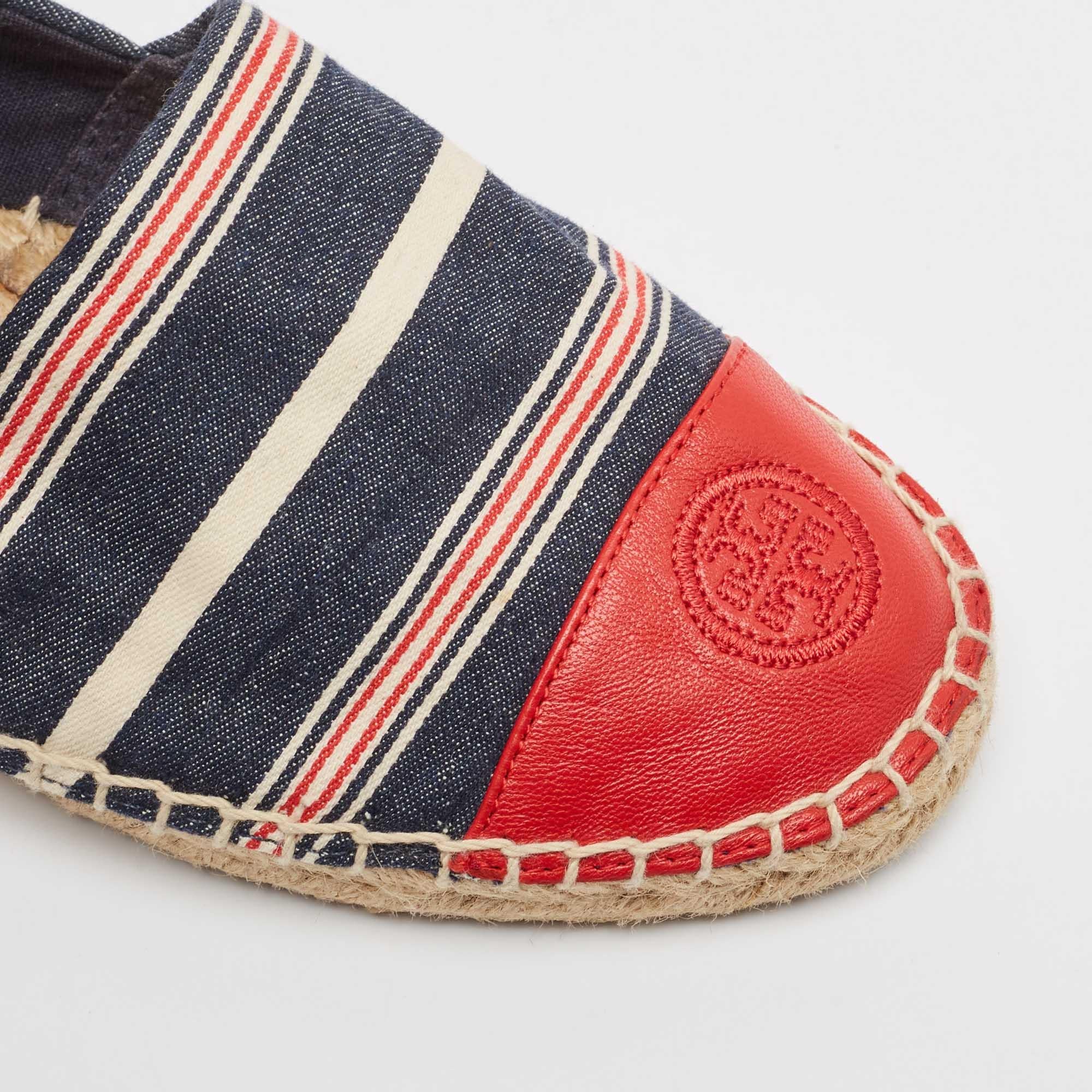 Tory Burch Multicolor Denim and Leather Espadrille Flats Size 37.5 2