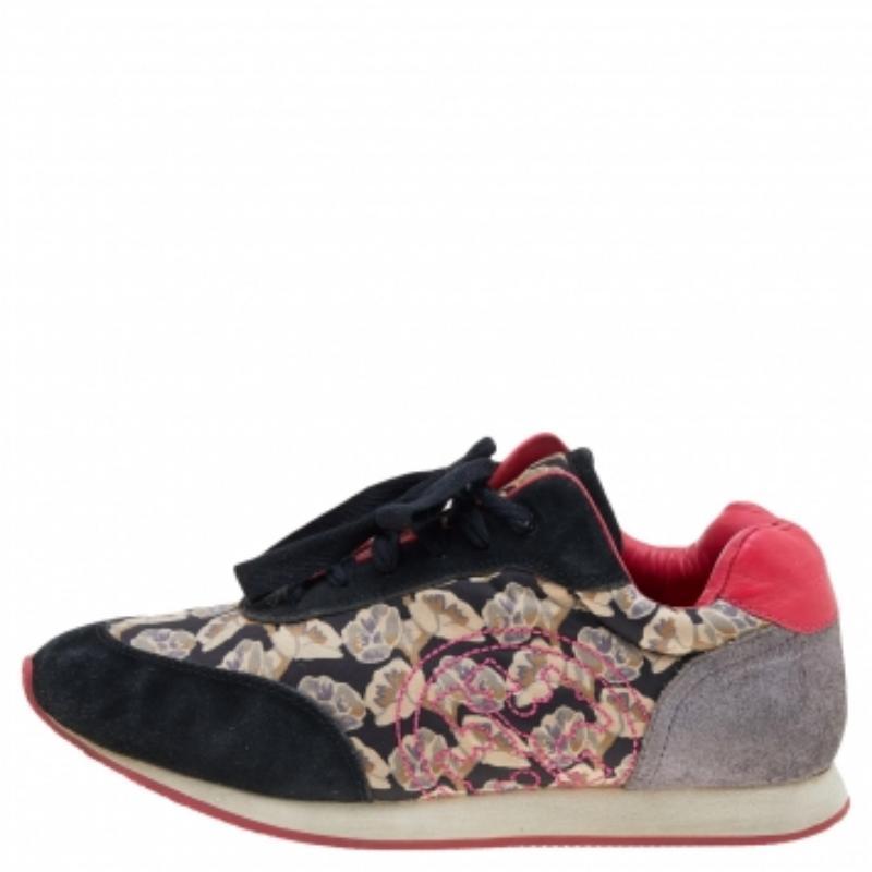 Tory Burch Mehrfarbige Low Top-Sneakers aus Stoff und Leder aus Stoff und Leder Größe 38 (Schwarz) im Angebot
