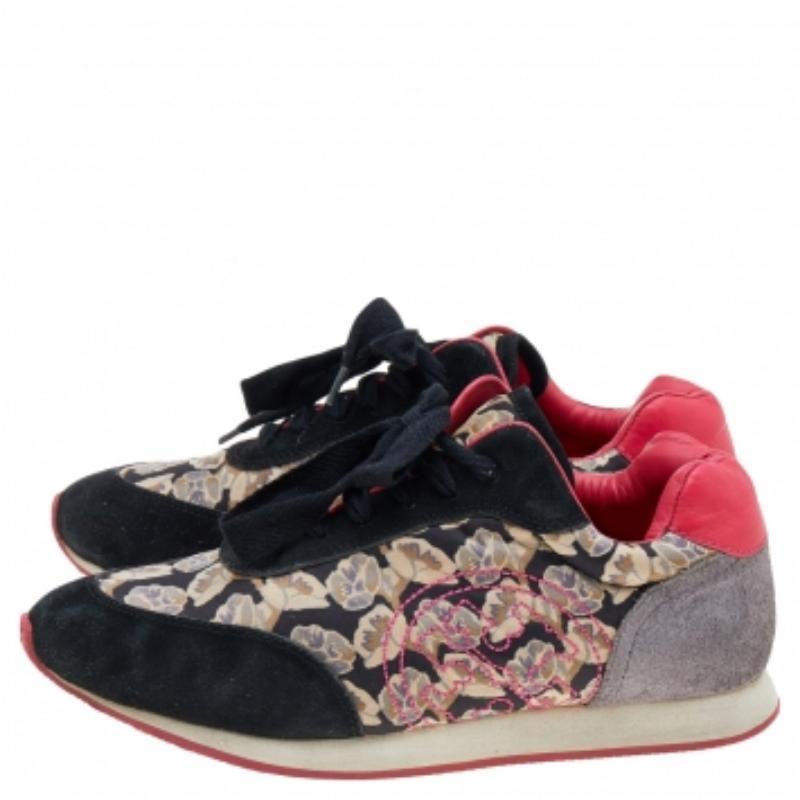 Tory Burch Mehrfarbige Low Top-Sneakers aus Stoff und Leder aus Stoff und Leder Größe 38 Damen im Angebot