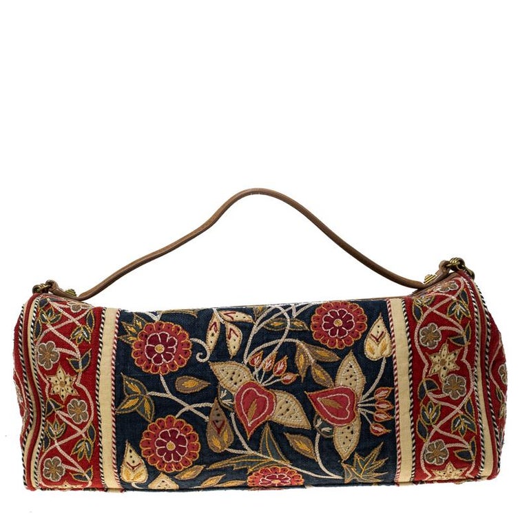 Tory Burch Multicolor Floral Embroidered Canvas and Leather Frame Top ...