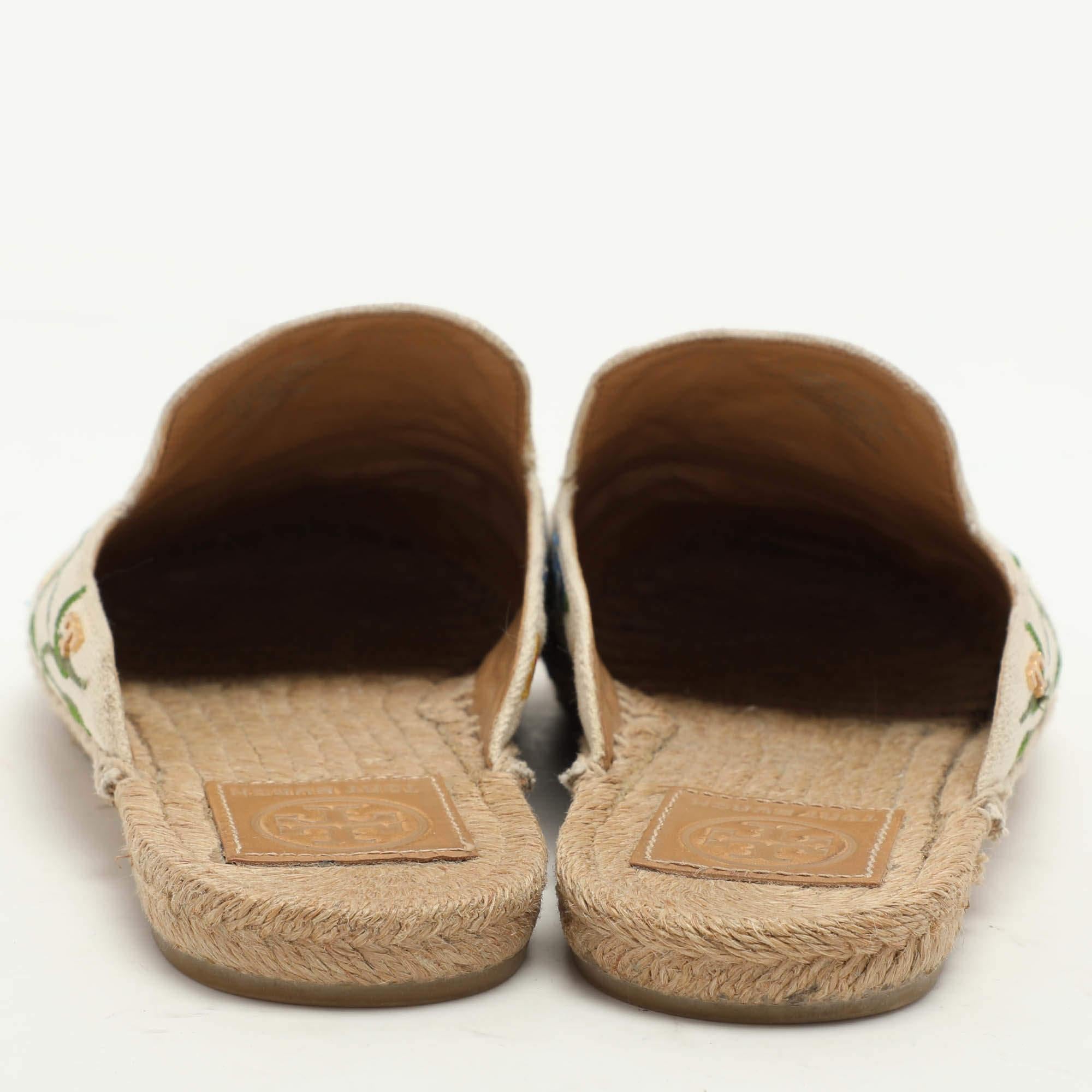 Tory Burch Mules espadrilles brodées de fleurs multicolores, taille 37,5 Pour femmes en vente