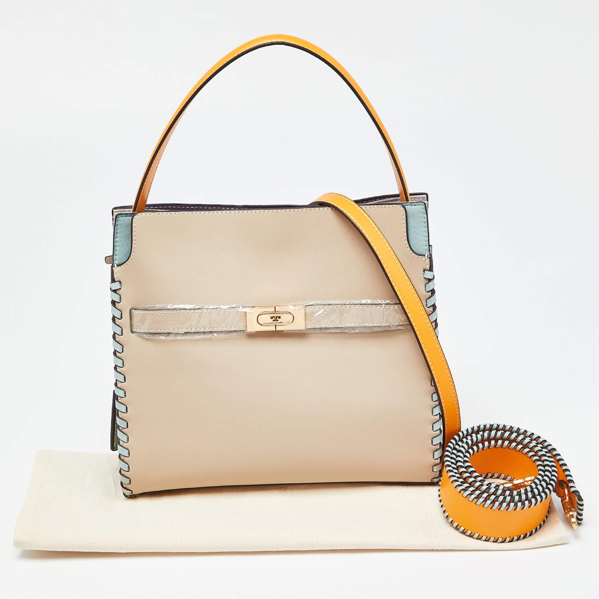 Tory Burch Multicolor Leather and Suede Small Lee Radziwill Whipstitch  In Excellent Condition In Dubai, Al Qouz 2
