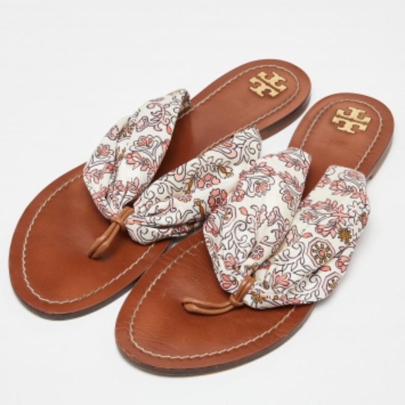Tory Burch Multicolor Print Satin Carson Zehensandalen Größe 41 im Angebot 1