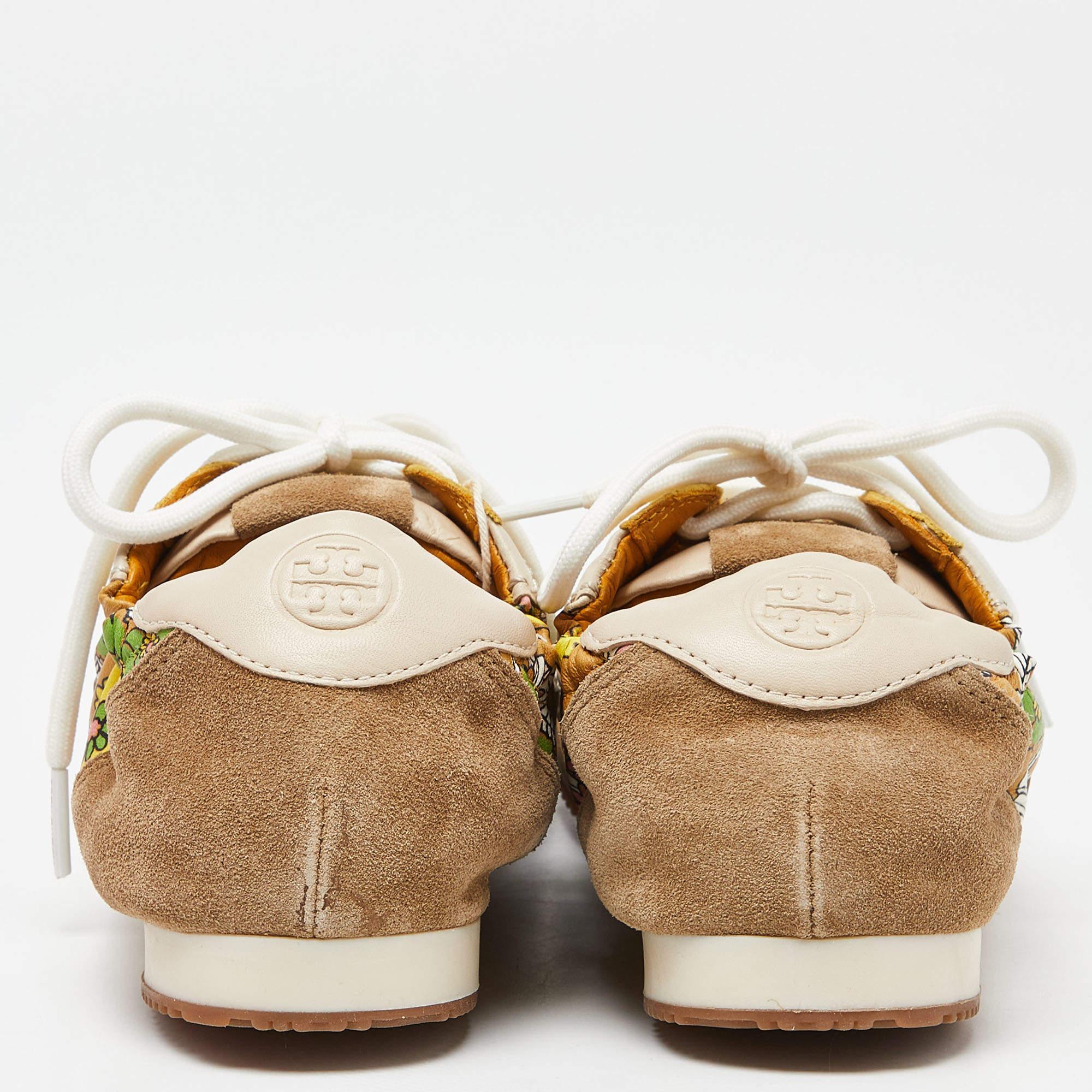 Women's Tory Burch Multicolor Suede and Leather Lace Up Sneakers Size 36.5 For Sale