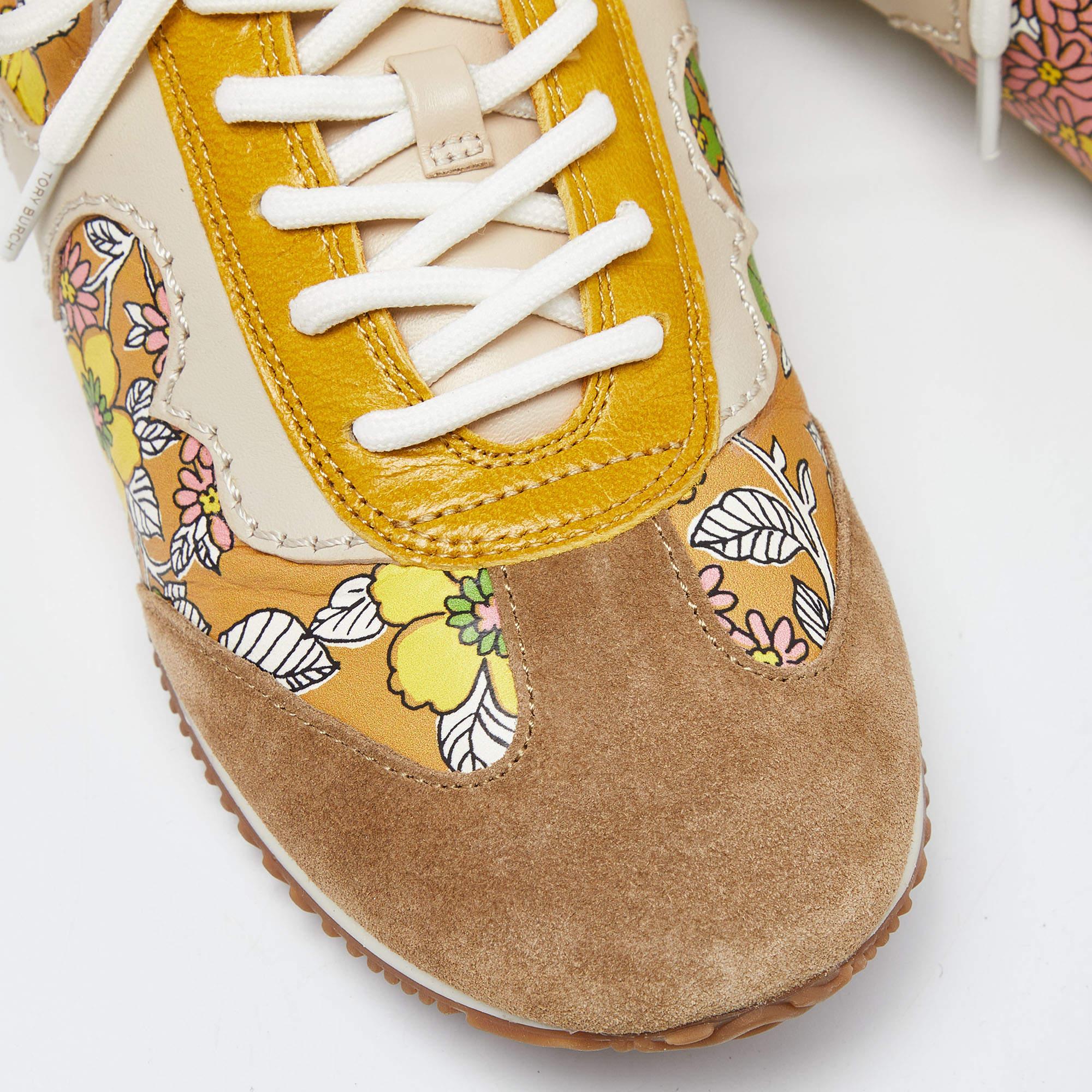 Tory Burch Multicolor Suede and Leather Lace Up Sneakers Size 36.5 For Sale 2