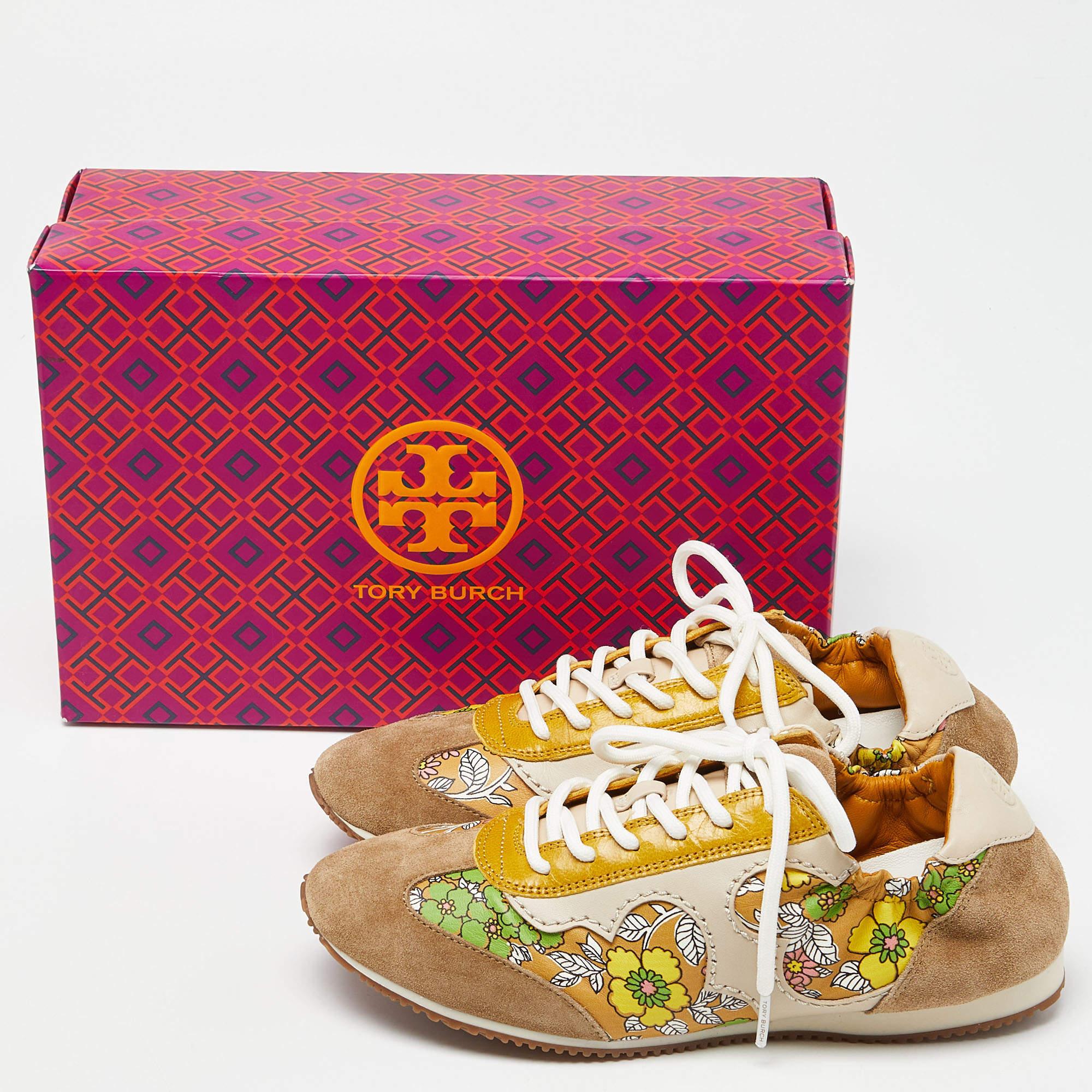 Tory Burch Multicolor Suede and Leather Lace Up Sneakers Size 36.5 For Sale 4