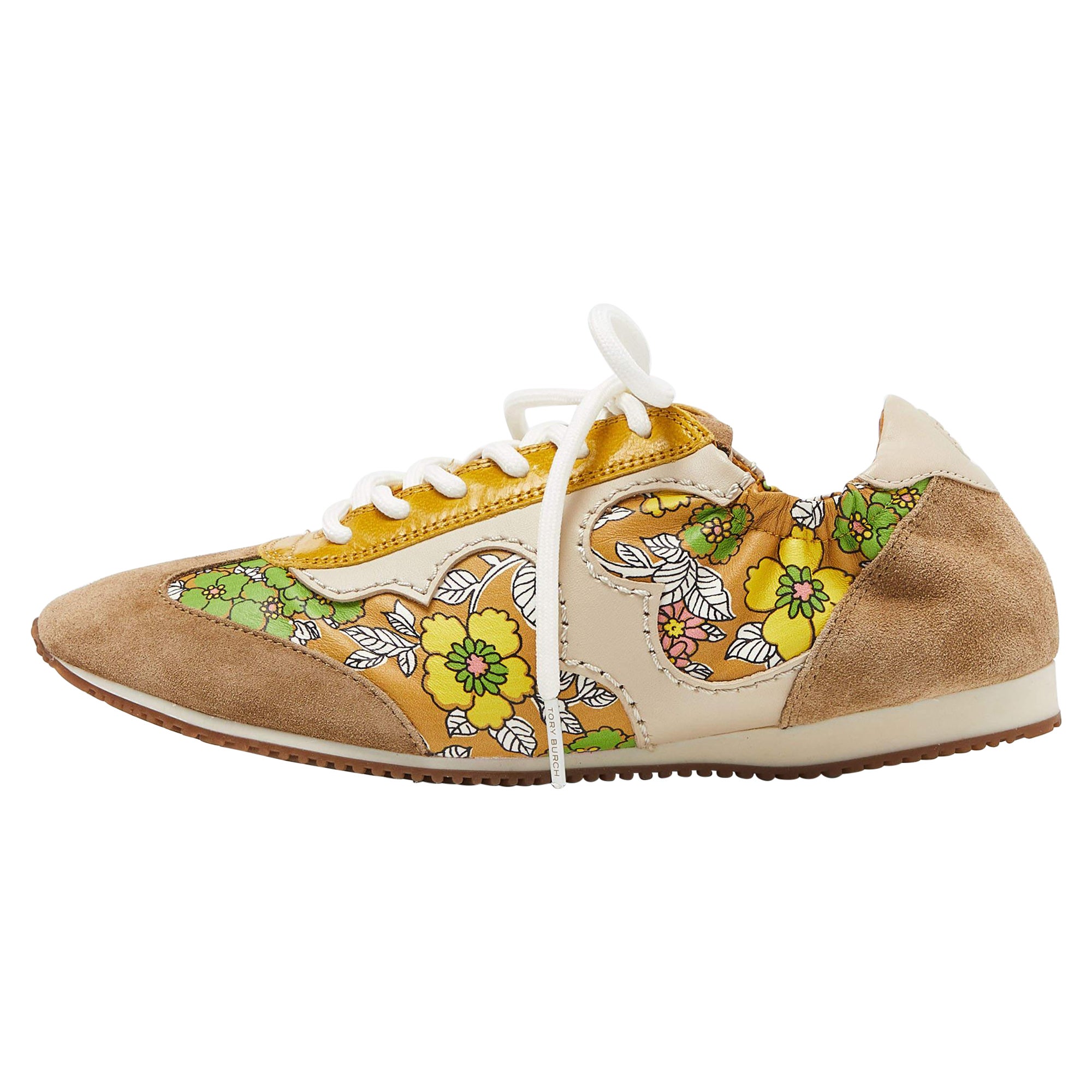 Tory Burch Mehrfarbige Turnschuhe aus Wildleder und Leder mit Schnürung aus Leder Größe 36,5 im Angebot