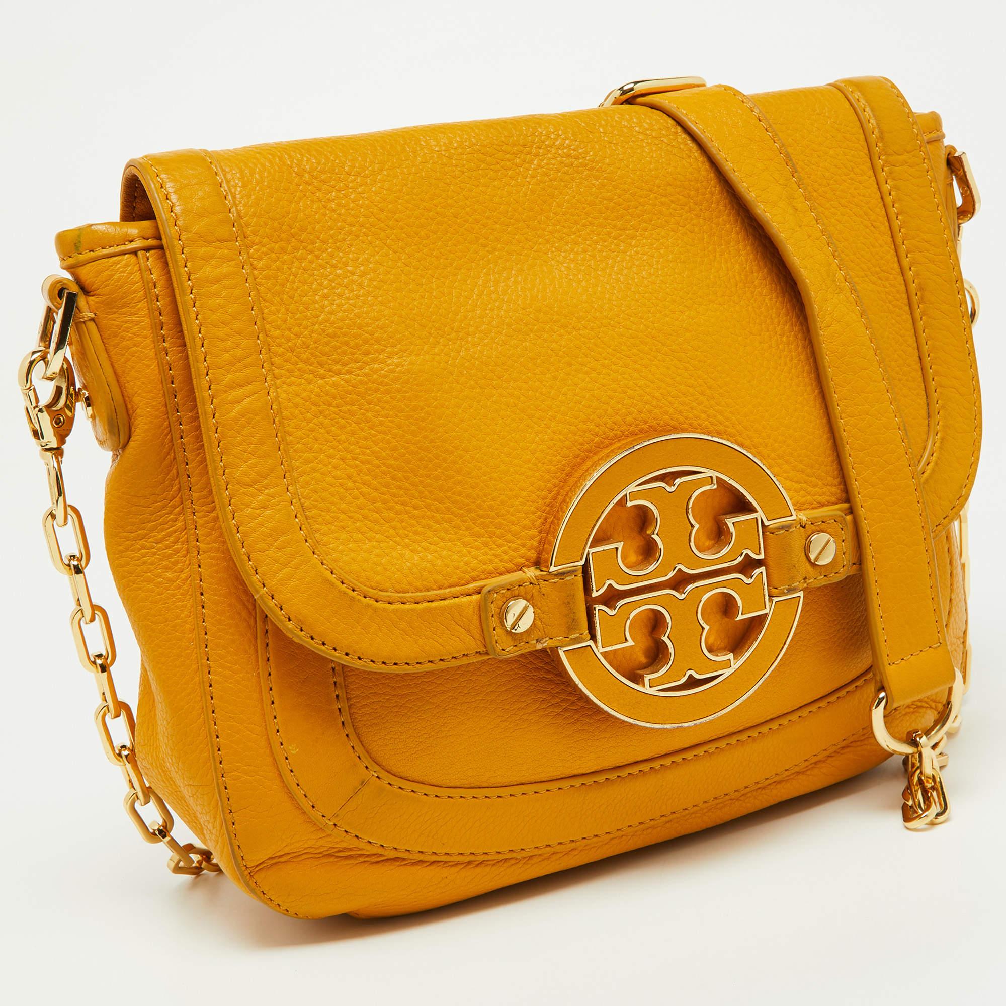 Orange Tory Burch Mustard Leather Amanda Shoulder Bag