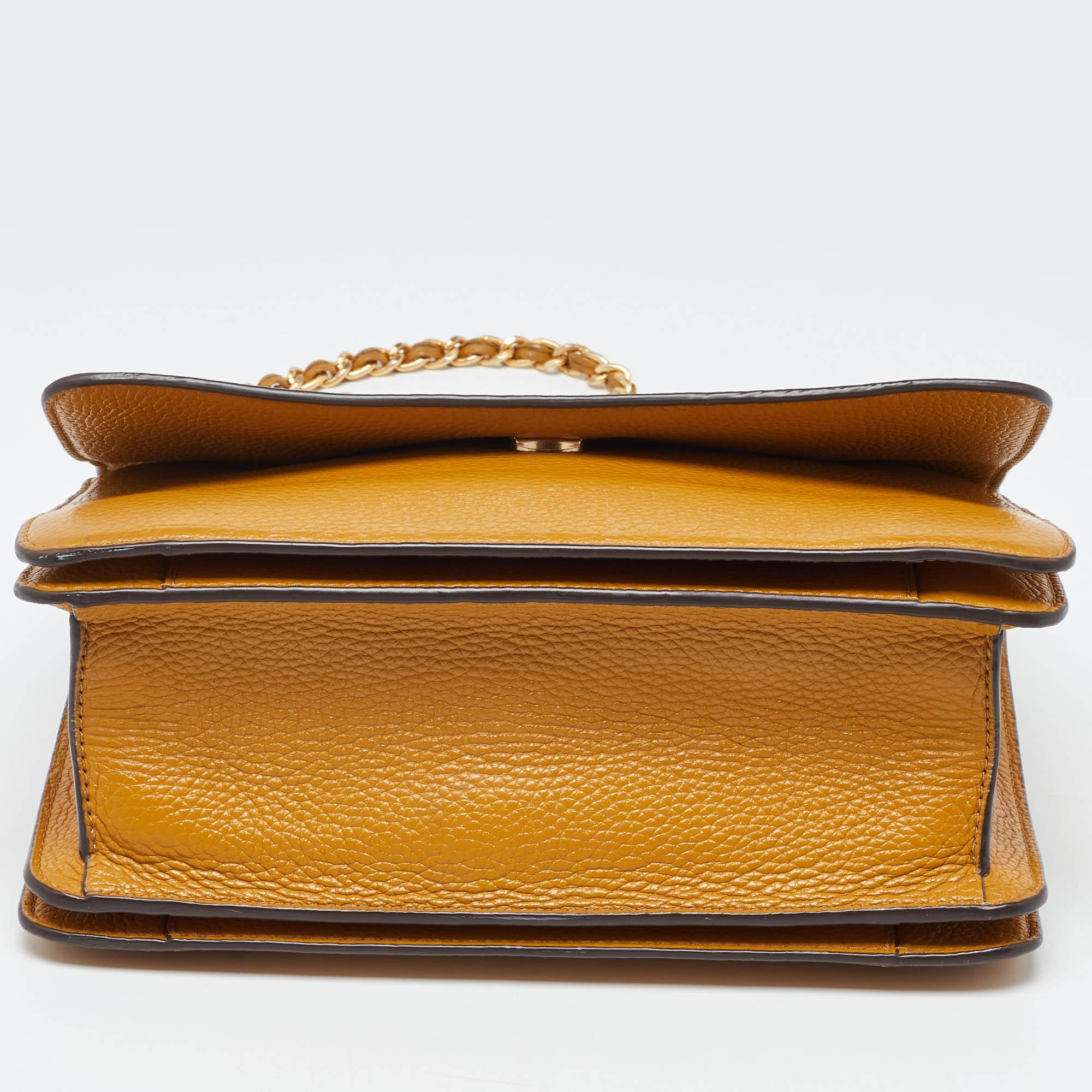 Tory Burch Mustard Leather Britten Floral Applique Flap Bag 3